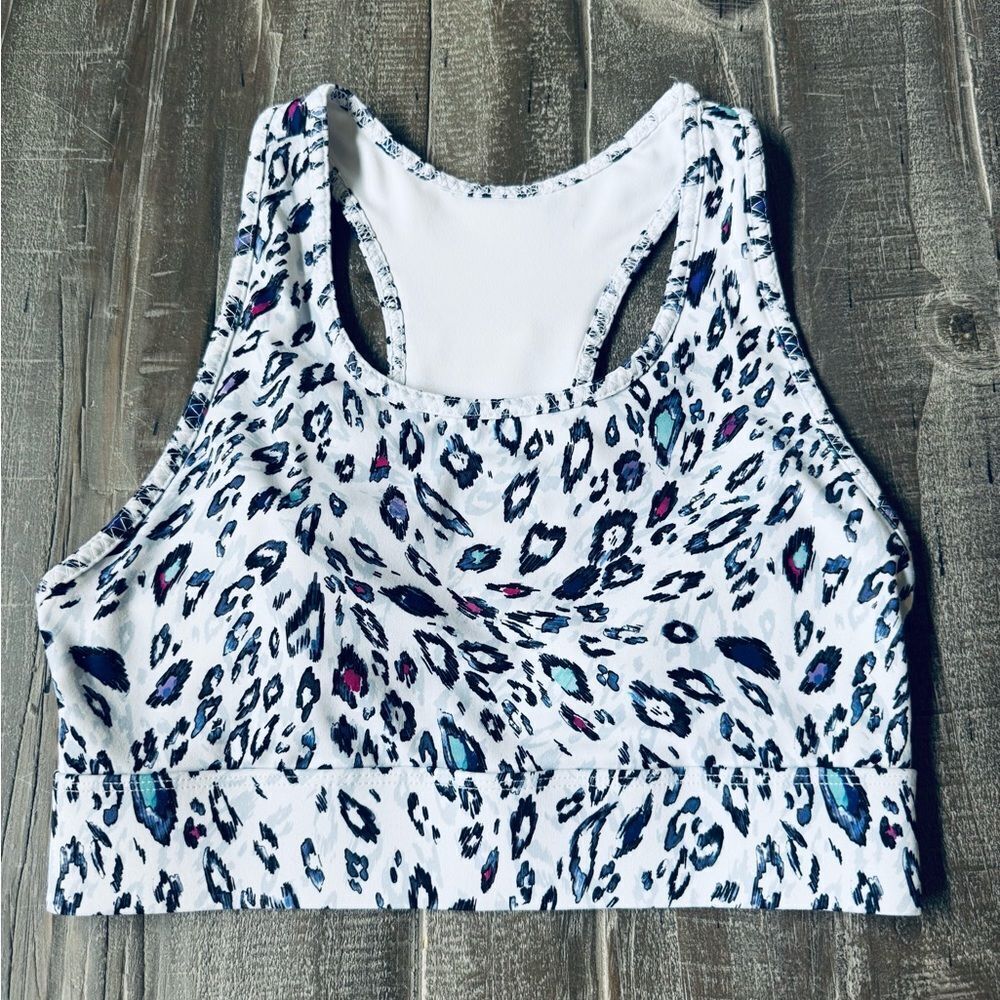 Fabletics Gray White Cheetah Leopard Animal Print Active Sports Bra